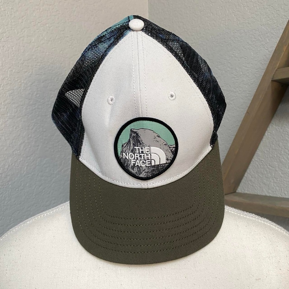 THE NORTH FACE TRUCKER HAT SNAPBACK OLIVE GREEN BLUE MESH MOUNTAINS CAP